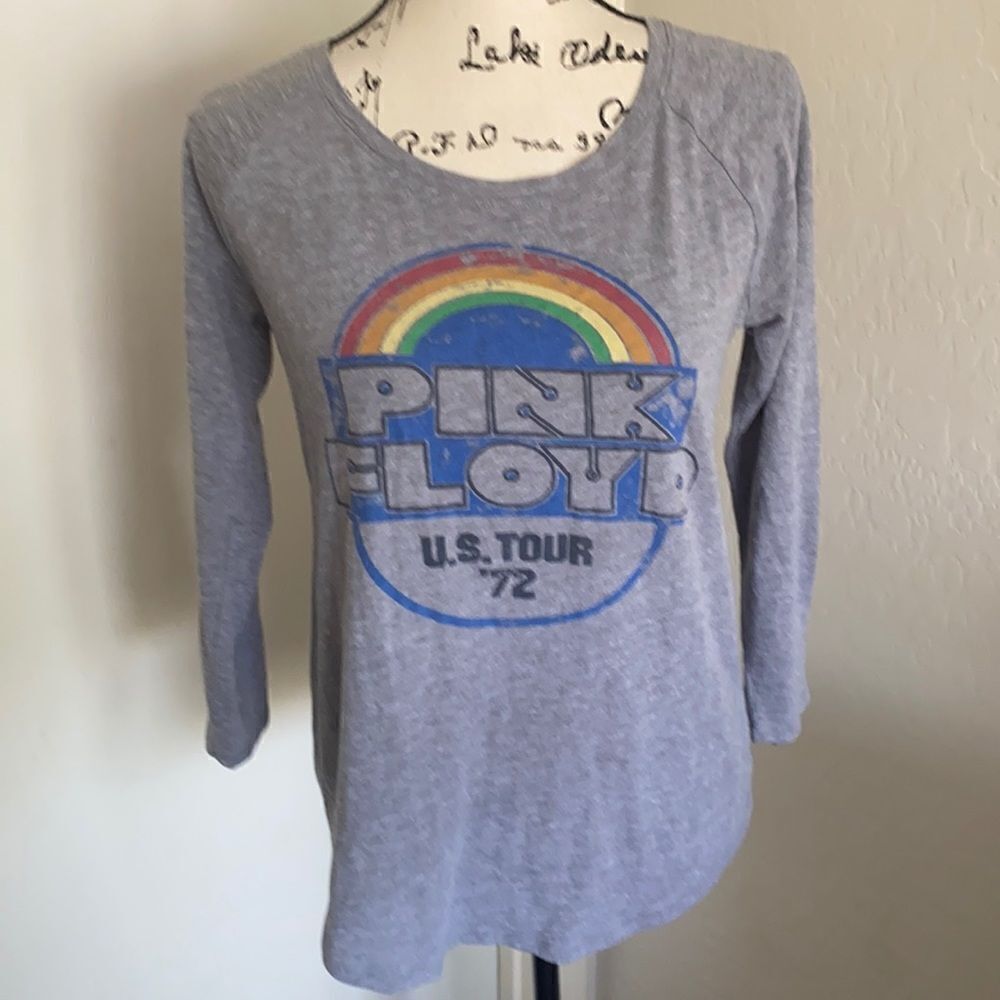 Lucky Brand Pink Floyd Band Gray Rainbow Distressed Graphic Shirt